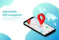 Location. Mobile navigation. GPS. Isometric. Suitable for website page, infographics, advertising, applications