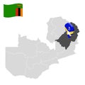 Location  Muchinga Province  on map Zambia. 3d location sign similar to the flag of Muchinga Province. Quality map  with  Regions Royalty Free Stock Photo