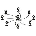 Location network icon. Pin marker symbol. Vector connection shape. Black navigation sign.