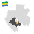 Location Ngounie Province on map Gabon. 3d location sign similar to the flag of Ngounie Province. Quality map with Regions o