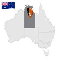 Location of Northern Territory on map Australia. 3d Northern Territory  flag map marker location pin. Quality map with States of A Royalty Free Stock Photo
