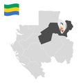 Location Ogooue-Ivindo Province on map Gabon. 3d location sign similar to the flag of Ogooue-Ivindo Province. Quality map with