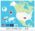 Location of Oklahoma on USA map with flags and map icons