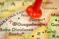 Location Ouagadougou in Burkina Faso, map with push pin close-up, travel and journey concept with marker, Africa Royalty Free Stock Photo