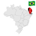 Location of Paraiba on map Brazil. 3d Paraiba location sign similar to the flag of Paraiba. Quality map with regions of Brazil.