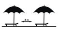 Location of parasols, safe distance of two meters, vector icon