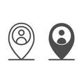Location person line and glyph icon. Map pin with man vector illustration isolated on white. Map marker and human