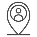 Location person line icon. Map pin with man vector illustration isolated on white. Map marker and human outline style