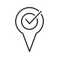 Pin and tick icon. Approval concept. Geolocation map mark, point location.