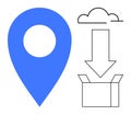 Location Pin, Cloud, and Delivery Box Representing Logistics and Cloud-Based Services Royalty Free Stock Photo