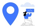 Developer coding near a location pin and cloud, symbolizing programming and geolocation technologies Royalty Free Stock Photo