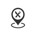 Location pin with crossed knife and fork icon
