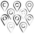 Location pin icon. Abstract navigation design. Black and white style. Dynamic linear shapes.