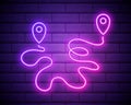 Location pin icon in neon style. Simple thin line, outline vector of web, minimalistic icons for UI and UX, website or mobile Royalty Free Stock Photo