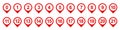 Location pin icon with number set, pin map marker pointer set icons