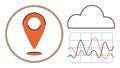 Cloud-Based Data Tracking with Location Pin and Analytical Graph Elements Royalty Free Stock Photo
