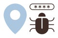 Cybersecurity Threat with Location Tag, Bug Icon, and Password Field Visualization Royalty Free Stock Photo