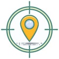 Location Pin Point Target Icon, Yellow Map Pointer with Circle Scope Navigation Royalty Free Stock Photo