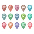 Location pin pointer for places, cafe, restaurant colorful vector long shadow icon set for maps