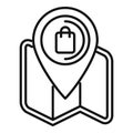 Location pin pointing to shopping bag on map for retail store navigation