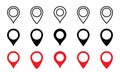 Location Pins collection. Set of Map Pins different shape and design. Tags symbol. Red and Black Pointers gps, isolated on white