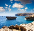 Location place Azure Window, Gozo island, Dwejra. Malta, Europe Royalty Free Stock Photo