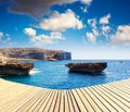 Location place Azure Window, Gozo island, Dwejra. Malta, Europe Royalty Free Stock Photo