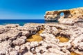 Location place Azure Window, Gozo island, Dwejra. Malta, Europe Royalty Free Stock Photo