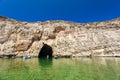 Location place Azure Window, Gozo island, Dwejra. Malta, Europe Royalty Free Stock Photo