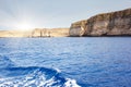 Location place Azure Window, Gozo island, Dwejra. Malta, Europe Royalty Free Stock Photo