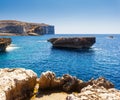 Location place Azure Window, Gozo island, Dwejra. Malta, Europe Royalty Free Stock Photo