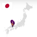 Location of Prefecture Okayama on map Japan. 3d Okayama location mark. Quality map with regions of Japan for your web site design