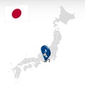 Location of Prefecture Shizuoka on map Japan. 3d Shizuoka location mark. Quality map with regions of Japan for your web site desi