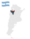 Location of Province La Rioja on map Argentina. 3d location sign similar to the flag of La Rioja. Quality map with provinces of