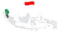 Location of Province North Sumatra on map Indonesia. 3d North Sumatra flag map marker location pin. Quality map with Provinces of