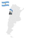 Location of Province San Juan on map Argentina. 3d location sign similar to the flag of San Juan. Quality map with provinces of