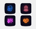 Location, Quick tips and Face accepted icons. World money sign. Map pointer, Helpful tricks, Access granted. Vector