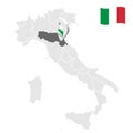 Location region Emilia Romagna on map Italy. 3d Emilia Romagna location sign. Quality map with regions of Italy.