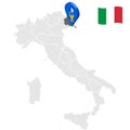 Location region Friuli - Venice-Julia on map Italy. 3d Friuli - Venice-Julia location sign. Quality map with regions of Italy for