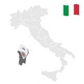Location region Sardinia on map Italy. 3d Sardinia location sign. Quality map with regions of Italy for your web site design, app