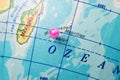 Location Reunion Island. Pink pin on the globe