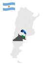 Location of Rio Negro Province on map Argentina. 3d location sign similar to the flag of Rio Negro. Quality map with provinces