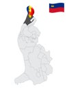 Location of Ruggell on map Liechtenstein. 3d location sign similar to the flag of Ruggell. Quality map with regions Principality