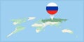 Location of Russia on the world map, marked with Russia flag pin Royalty Free Stock Photo