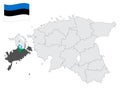 Location Saare County on map Estonia. 3d location sign similar to the flag of Saare County. Quality map with counties of Estonia