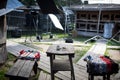 Location for the set in the village: table and chairs