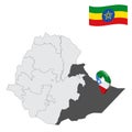 Location Somali Region on map Ethiopia. 3d location sign similar to the flag of Somali. Quality map with provinces Ethiopia for