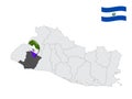 Location of  Sonsonate Department on map El Salvador. 3d location sign similar to the flag of Sonsonate. Quality map  with  provin Royalty Free Stock Photo