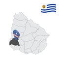 Location Soriano Department on map Uruguay. 3d location sign similar to the flag of Soriano Department. Quality map with region