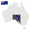 Location of South Australia on map Australia. 3d South Australia  flag map marker location pin. Quality map with States of Austral Royalty Free Stock Photo